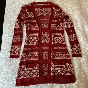 Deep Red and Cream Cardigan